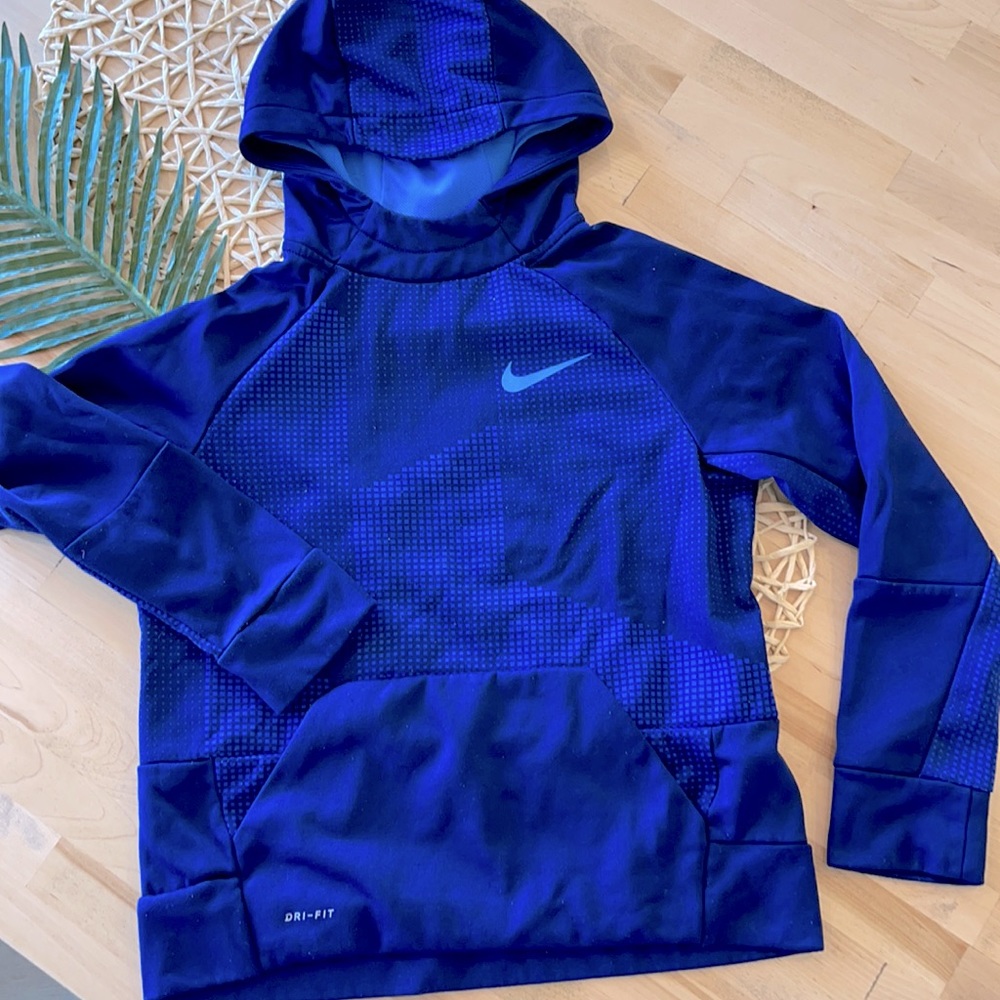 Nike dri-fit boys blue tonal dotted hoodie sweatshirt size large